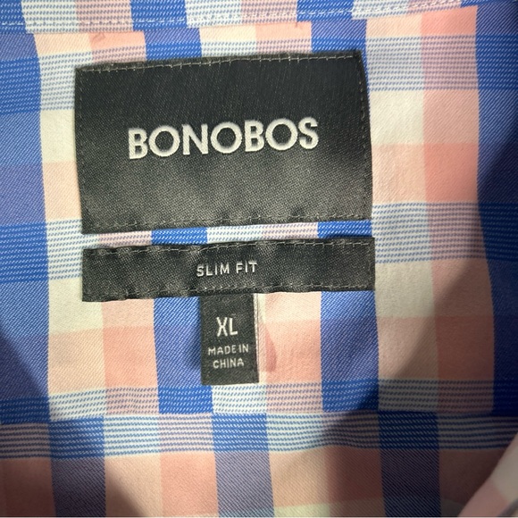 Bonobos Shirt Men’s XL Blue Pink White Plaid Long Sleeves Nylon Spandex Slim Fit - Picture 3 of 8